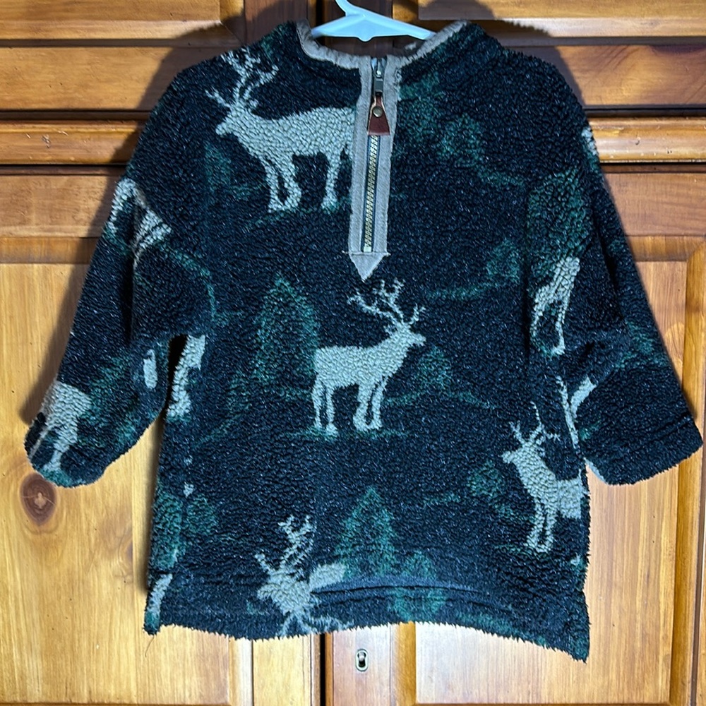 Vintage Kitestrings Boys Comfy Winter Elk Deer Print Sherpa Quarter-zip